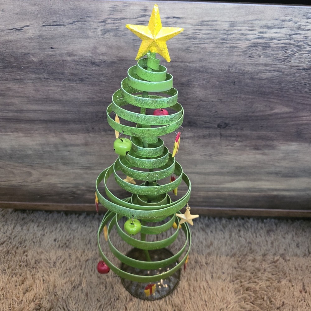 Home Interiors Metal Glitter Green Christmas Tree Star Decor Whimsical Ornaments